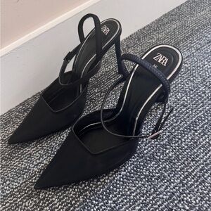New never worn Zara mesh and satin slingbacks